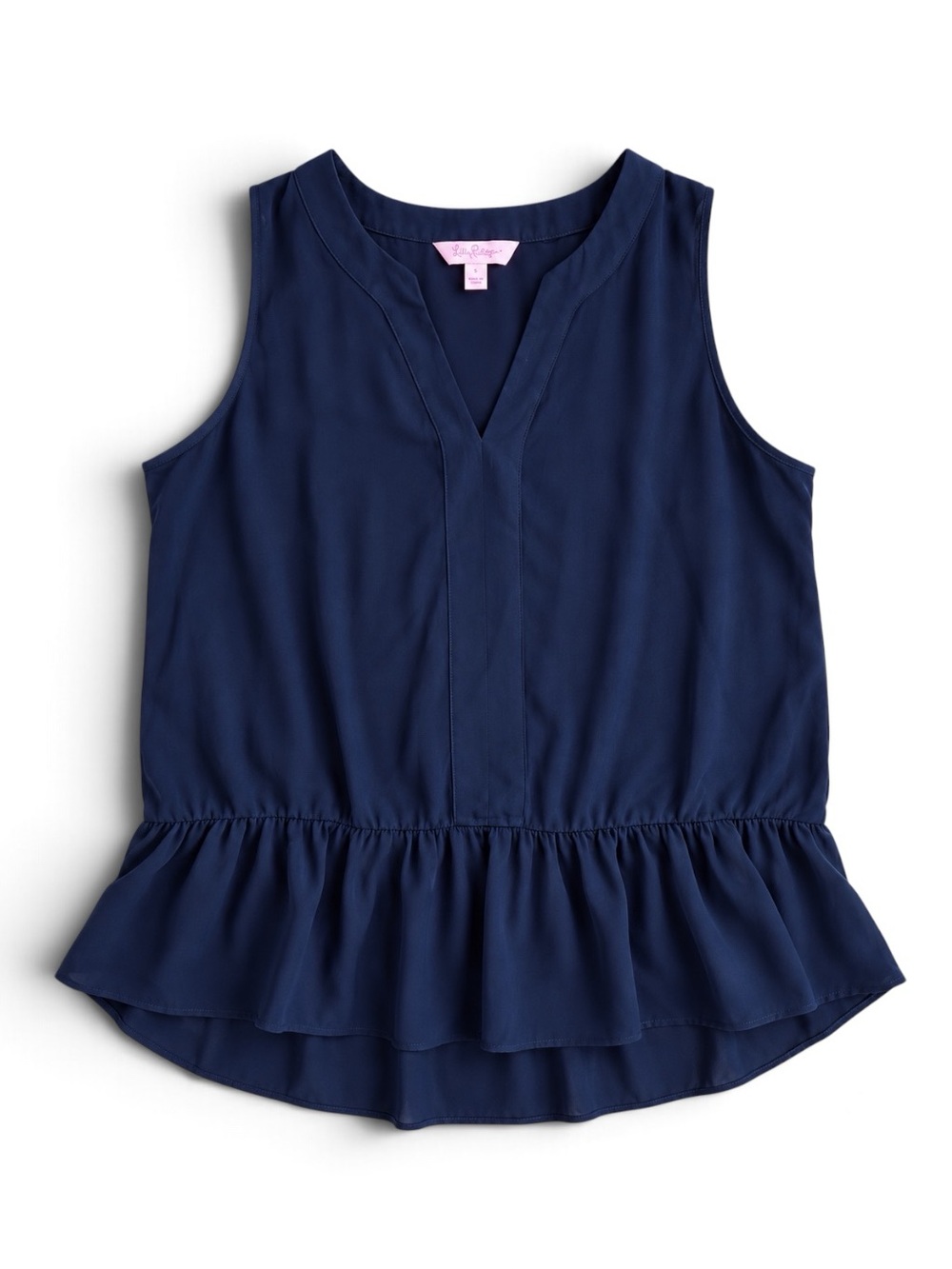 Lilly Pulitzer Gramercy Sleeveless Peplum Top Navy Blue Flowy Tank Size Small